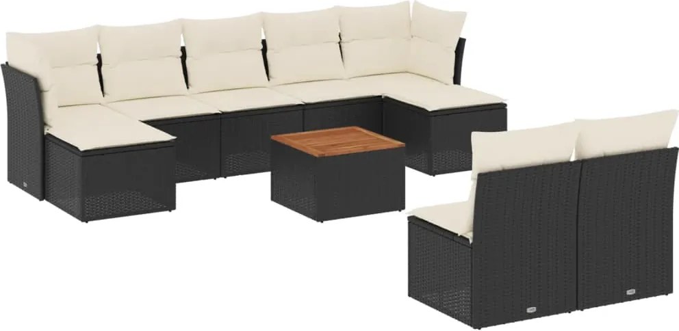 vidaXL Set canapele de grădină cu perne, 10 piese, negru, poliratan