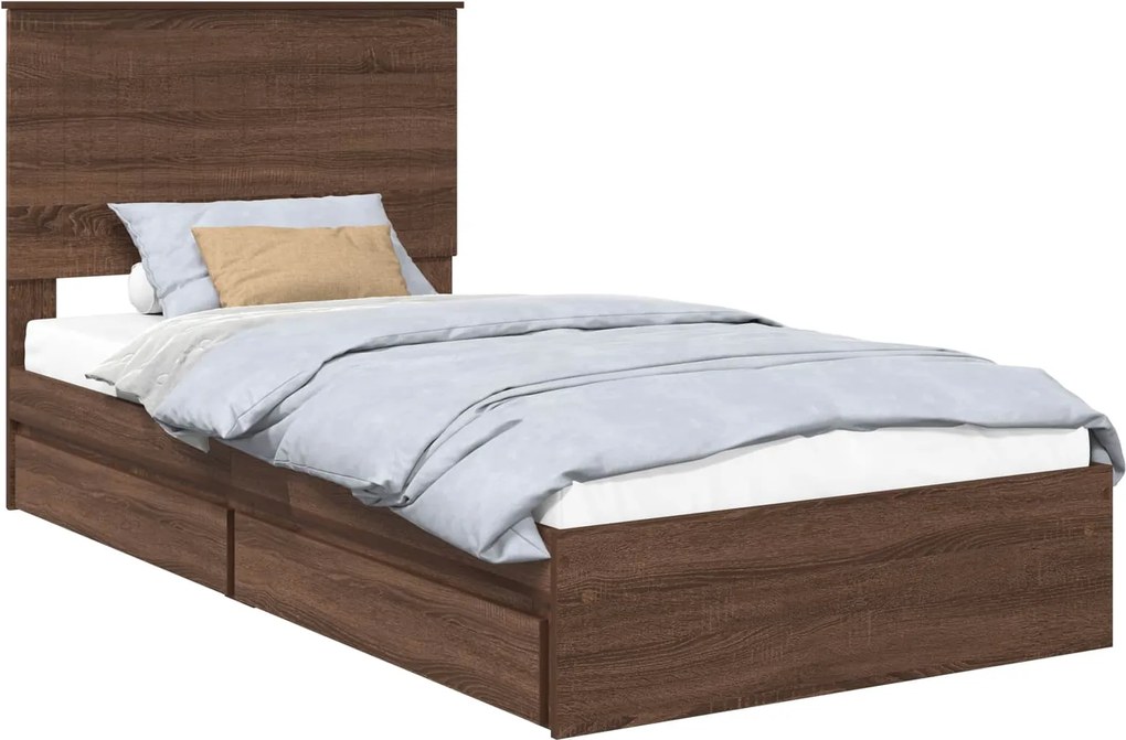 vidaXL Pat cu storage Stejar închis 100 x 200 cm Lemn compozit