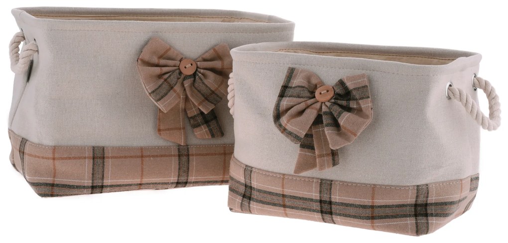 TEMPO-KONDELA MOLIS, coşuri din stofă cu mânere, set 2 buc., bej/maro