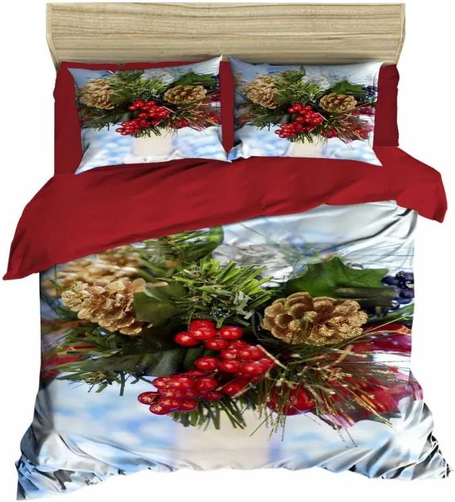 Lenjerie de pat cu cearșaf Christmas Berries, 200 x 220 cm