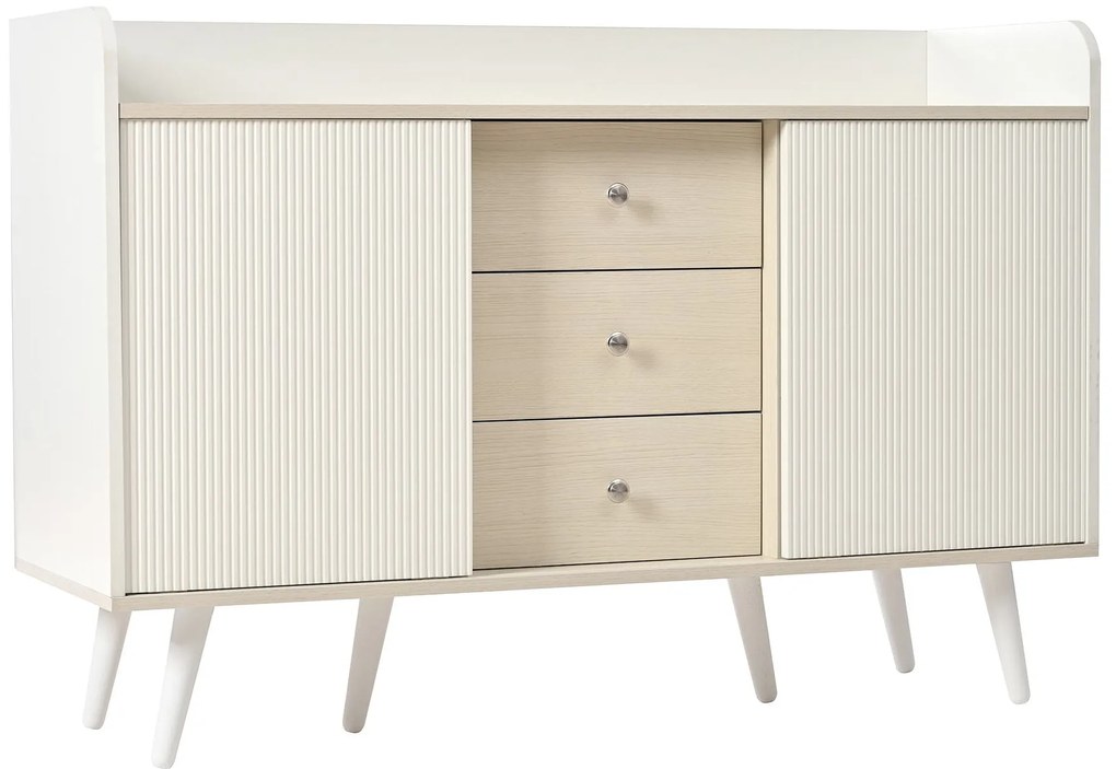 Comodă cu 3 sertare, uși glisante în dungi, 117,5x39,5x79 cm, Alb