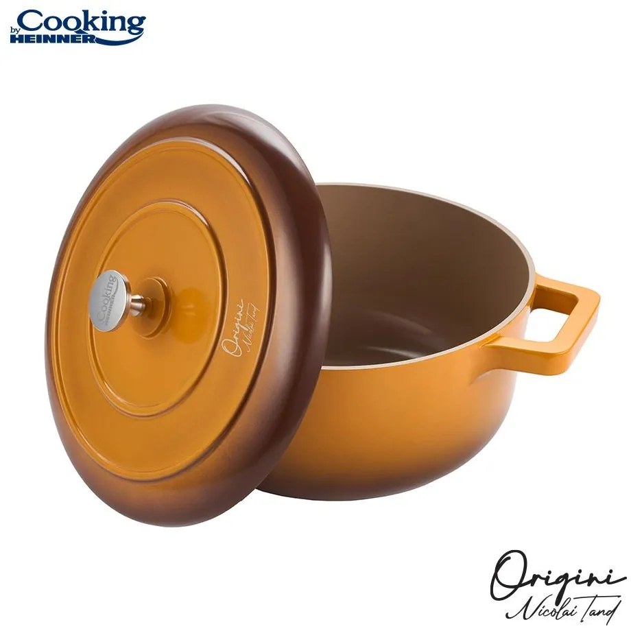 Semioala Aluminiu Turnat + Capac 26x12.5 Cm, 5.8l, Nicolai Tand, Origini, Cooking By Heinner HR-BJK-C26