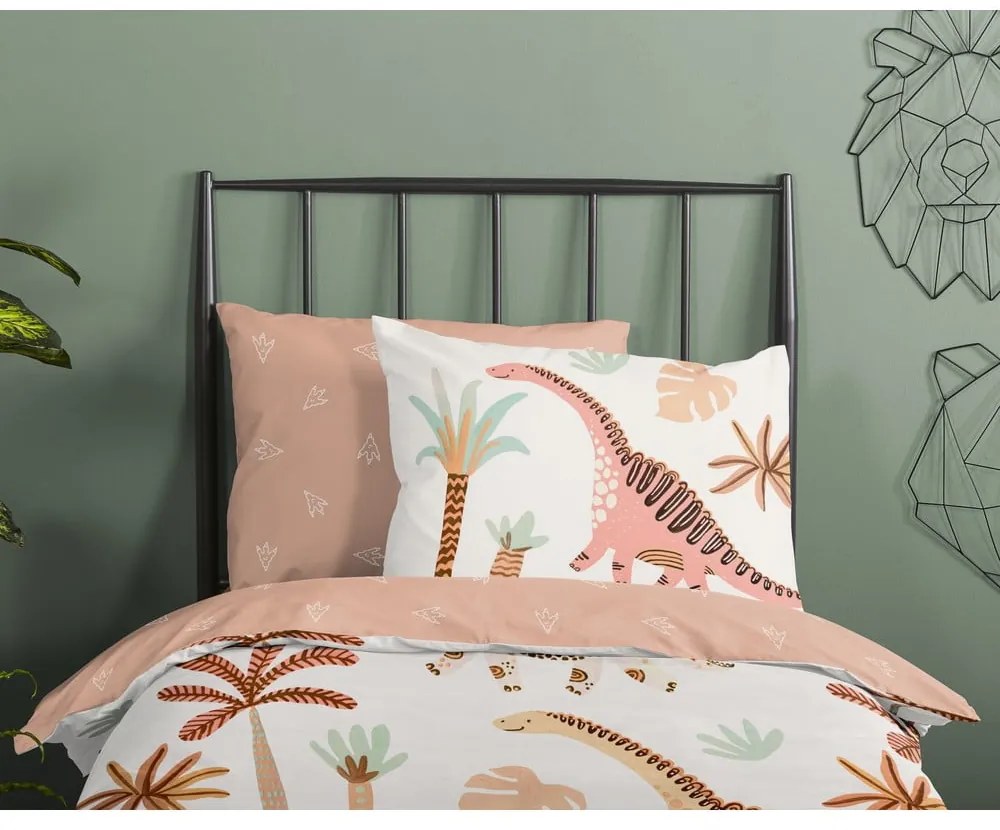 Lenjerie de pat pentru copii maro-bej din bumbac pentru pătuț 100x135 cm Dino – Good Morning