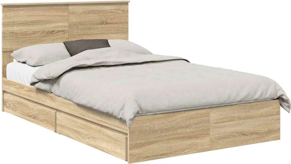 vidaXL Pat cu storage Stejar Sonoma 120 x 200 cm Lemn compozit