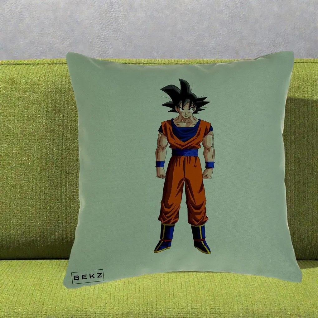 Perna Personalizata Dragon Ball Goku Complet in Gi Portocaliu, 40x40 cm, Verde, Husa Detasabila, Perna Inclusa, BEKZ®