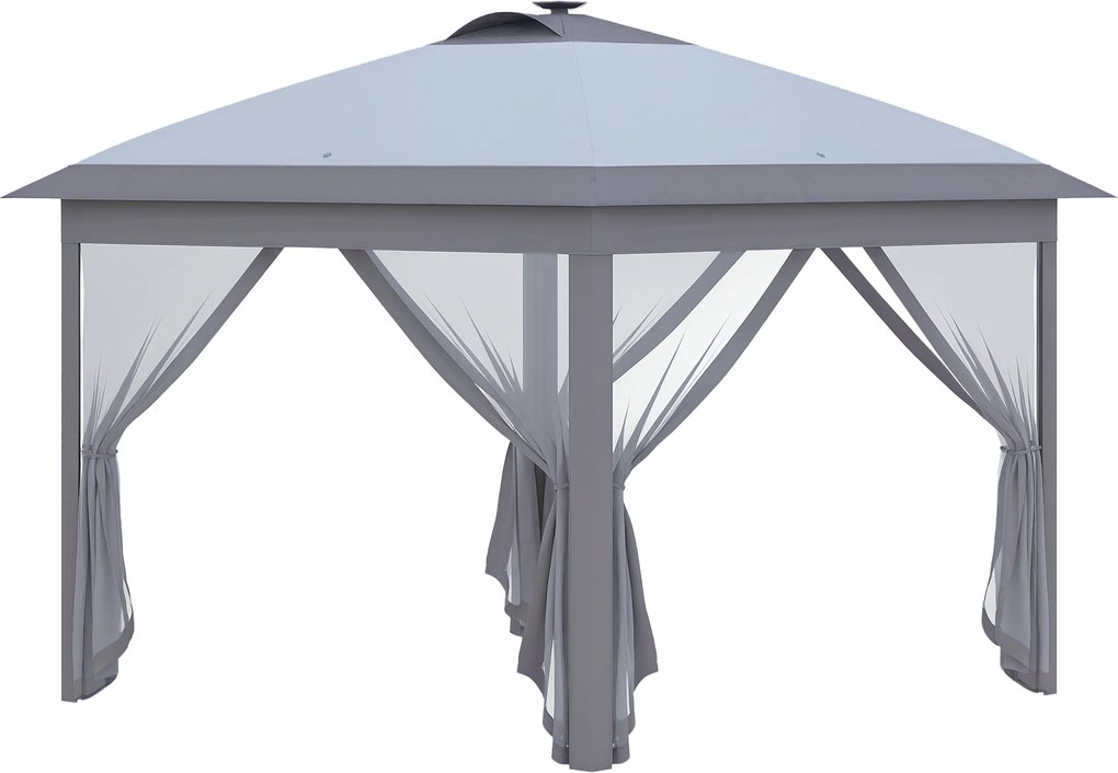 Outsunny Pavilion pliant 3,3 x 3,3 m cu iluminare LED, draperii din plasă, geantă de transport, Gri | Aosom Romania