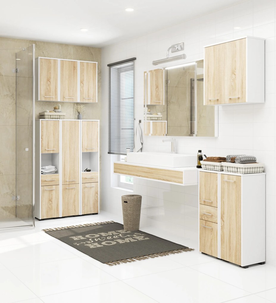 Dulap de baie Farid TYP6 (Alb + Stejar sonoma). 1069538