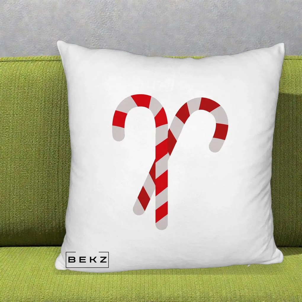 Perna Decorativa Candy Cane de Craciun, 40x40 cm, Alb Pufos, Husa Detasabila, Perna Inclusa, BEKZ®