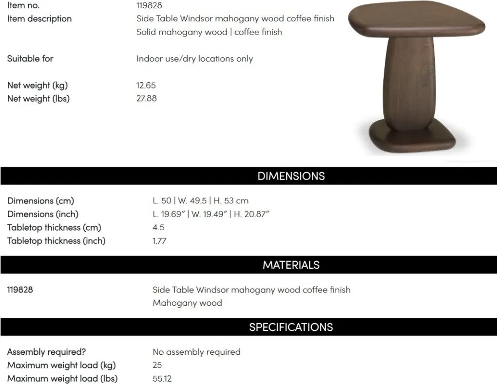 Masuta auxiliara design LUX lemn de mahon Windsor