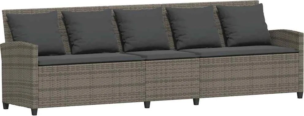 vidaXL Canapea de grădină cu 5 locuri cu perne din polirattan gri