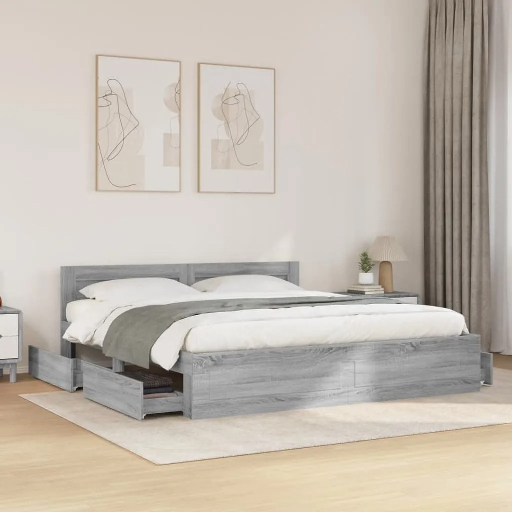 vidaXL Cadru de pat cu tăblie gri sonoma 180x200 cm lemn prelucrat