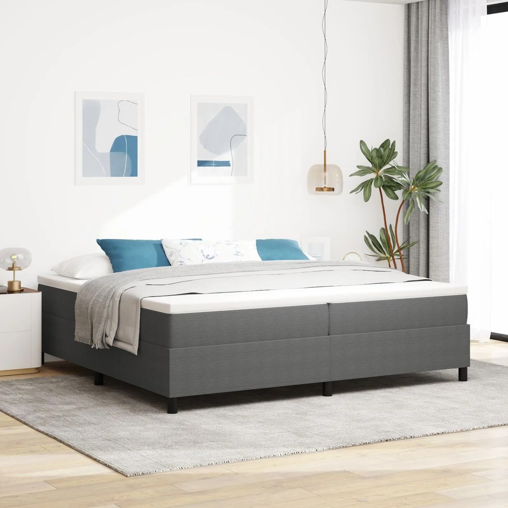 vidaXL Pat box spring în gri deschis, 200 x 200 cm, cu țesătură de fustă