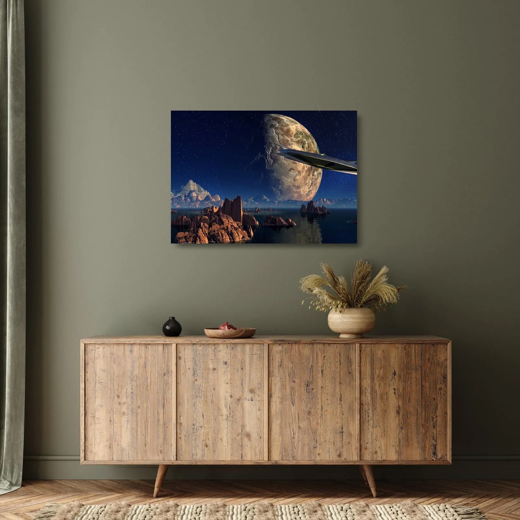 Tablou pe sticlă - Vizita extraterestrului (70x50 cm)