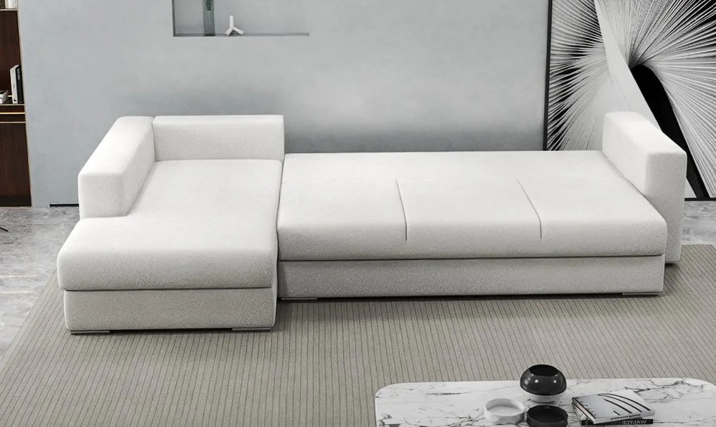 Colțar extensibil dumonde cu ladă de depozitare si sezut confortabil din spuma high-density, Gloria Euphoria Ivory 320x183 cm
