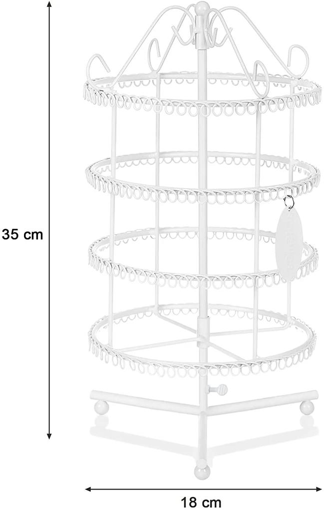 Stativ circular pentru bijuterii fără suport, 4 etaje, metalic, alb