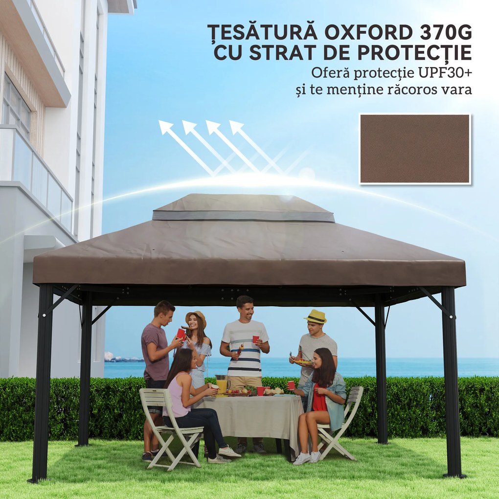Outsunny Acoperiș de Schimb pentru Foișor 4x3 m cu 2 Niveluri pentru Grădină, Acoperire Rezistentă la Apă din Material Oxford 370g/㎡ Anti-UV 30+ cu Orificii de Drenaj, Cafeniu | Aosom Romania