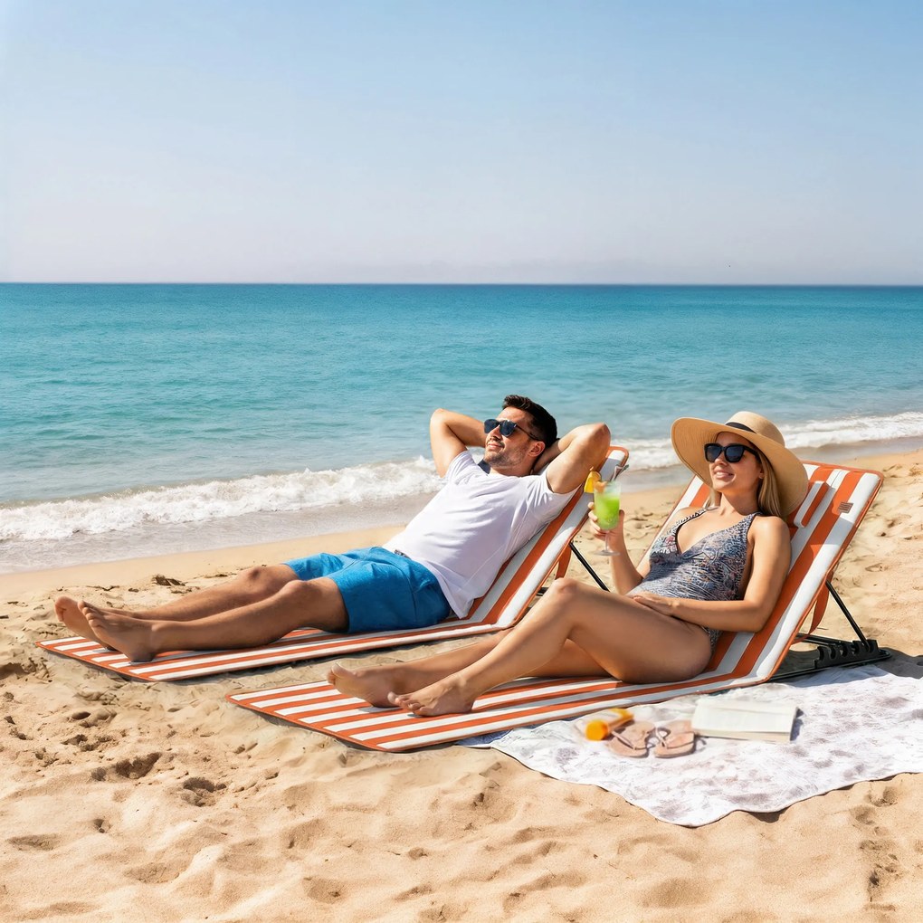 Outsunny Set 2 Șezlonguri Pliabile Portabile pentru Plajă, Spătar Reglabil, Portocaliu. | Aosom Romania