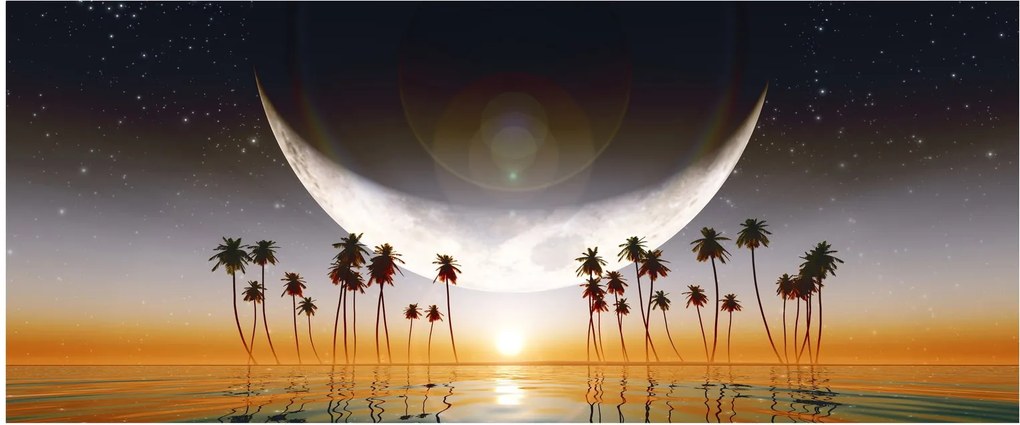 Tablou- Luna deasupra palmierilor (120x50 cm)
