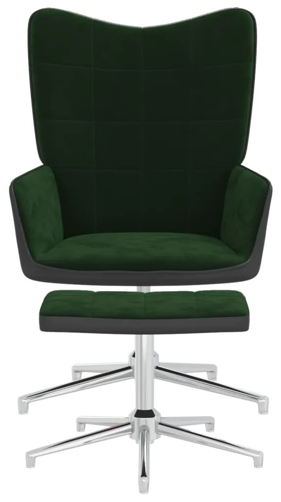 327866 vidaXL Scaun de relaxare cu taburet, verde închis, catifea și PVC