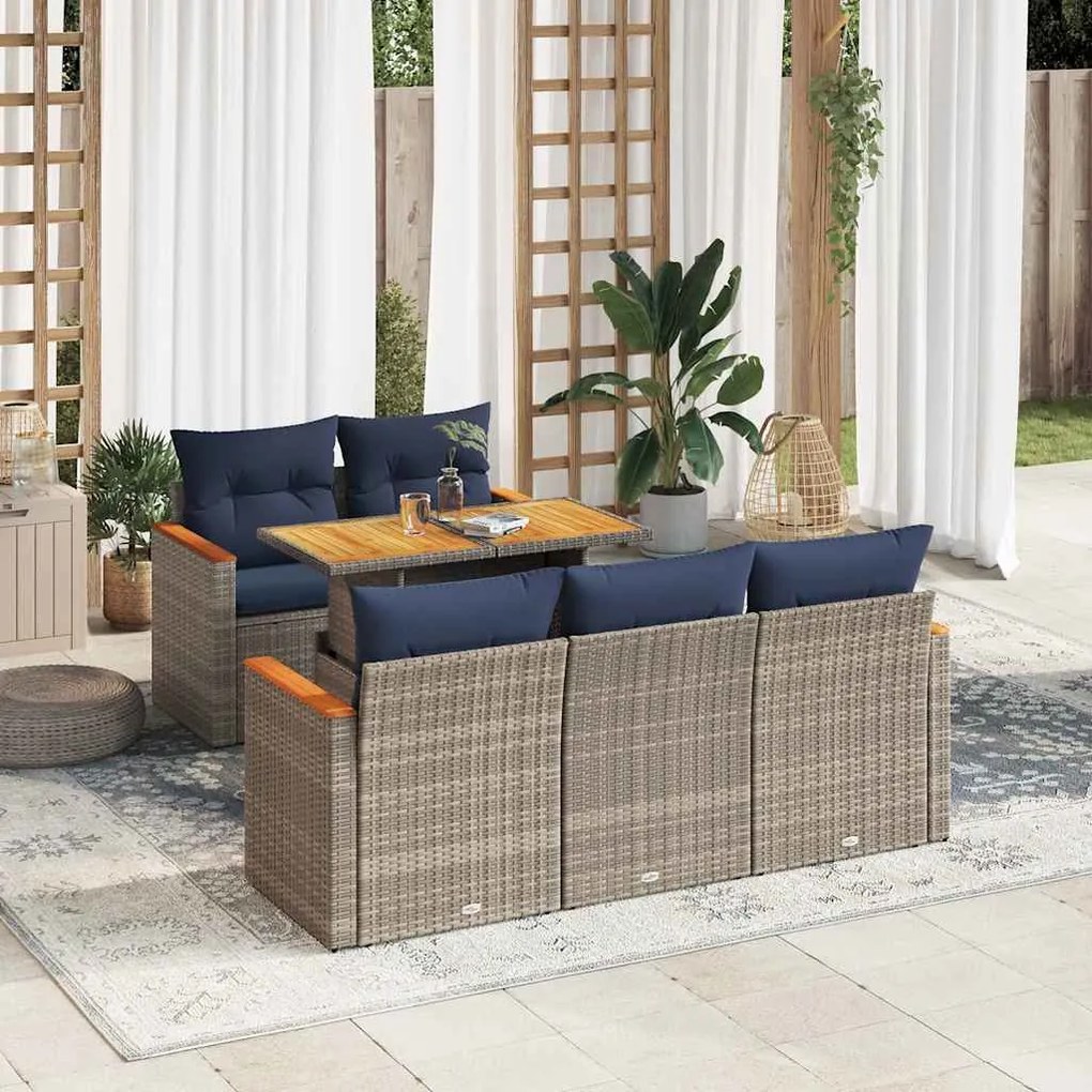 vidaXL Set mobilier grădină cu perne, 6 piese, gri, poliratan