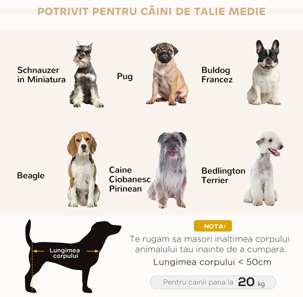 PawHut Canapea pentru Câini cu Pernă, Brațe și Spătar Gri Deschis | Aosom Romania