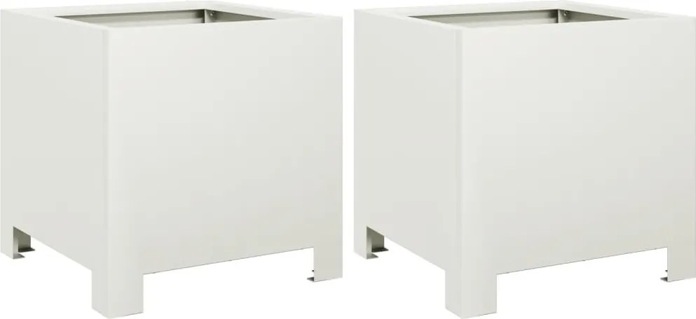 vidaXL Jardiniere de grădină, 2 buc., alb, 30x30x30 cm, oțel