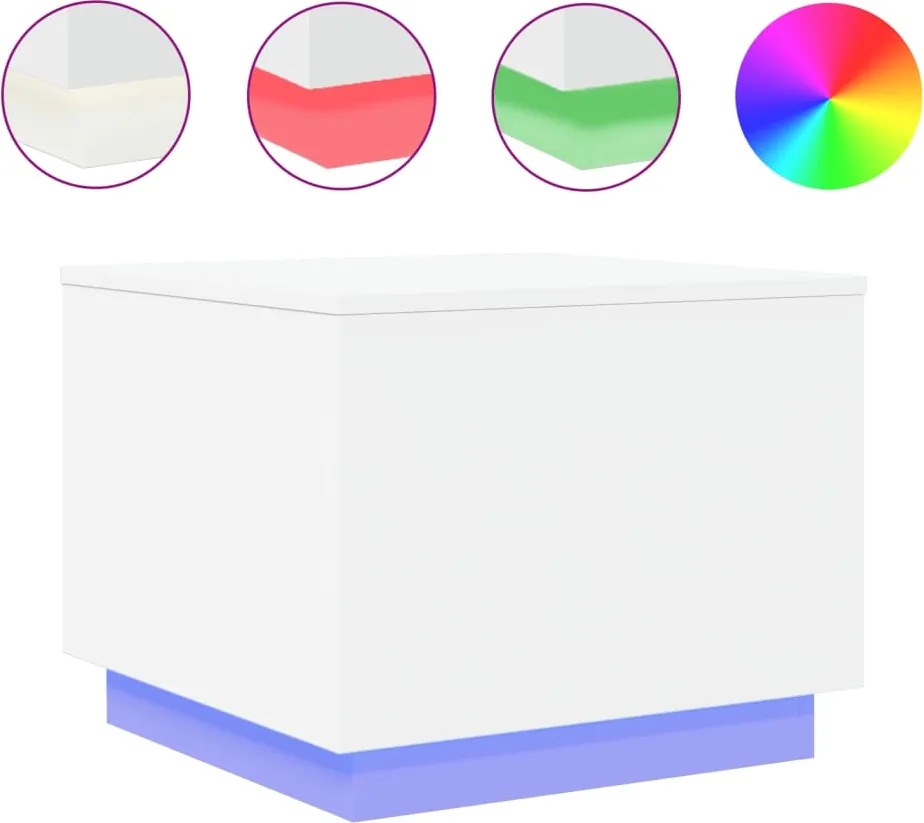 vidaXL Măsuță de cafea cu lumini LED, alb, 50x50x40 cm