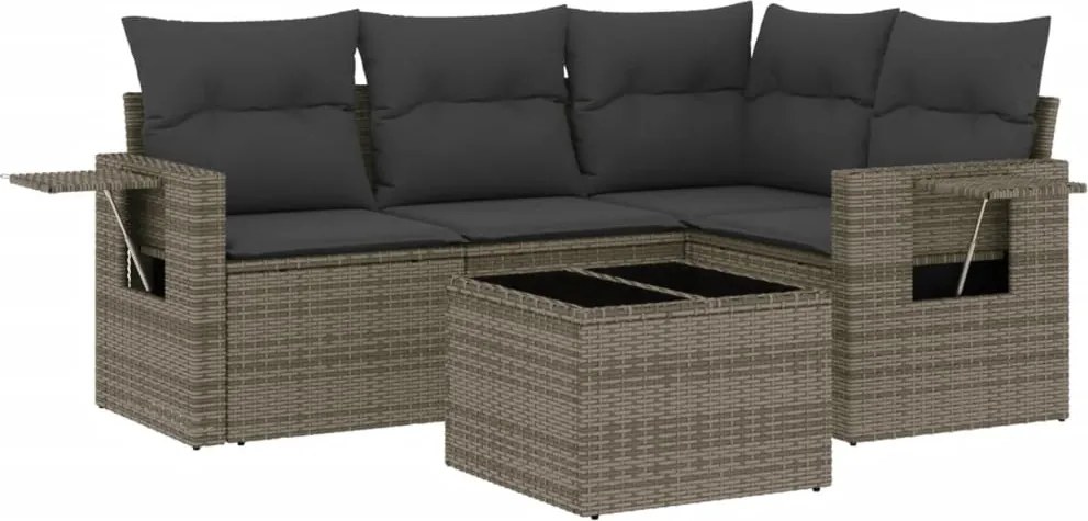 vidaXL Set canapea de grădină cu perne, 5 piese, gri, poliratan