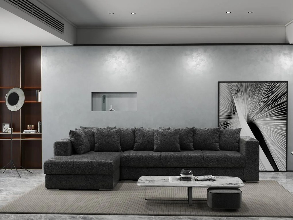 Colțar extensibil dumonde cu ladă de depozitare si sezut confortabil din spuma high-density, Gloria Euphoria Black 320x183 cm