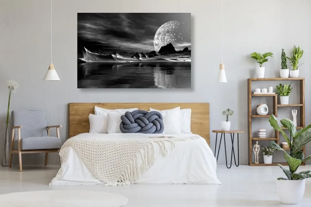 Tablou peisajul futurist în design alb-negru