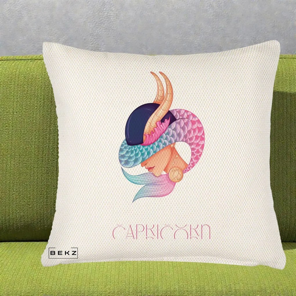 Perna Personalizata Zodiac Capricorn Cowgirl, 40x40 cm, Crem Reliefat, Husa Detasabila, Perna Inclusa, BEKZ®