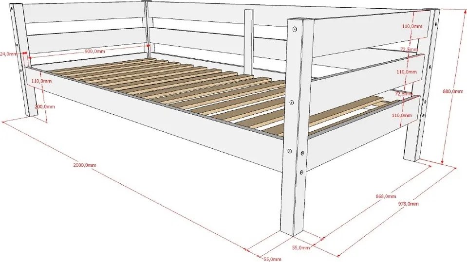 Pat pentru copii în culoare naturală din lemn de pin cu somieră 90x200 cm Margrit – Vipack