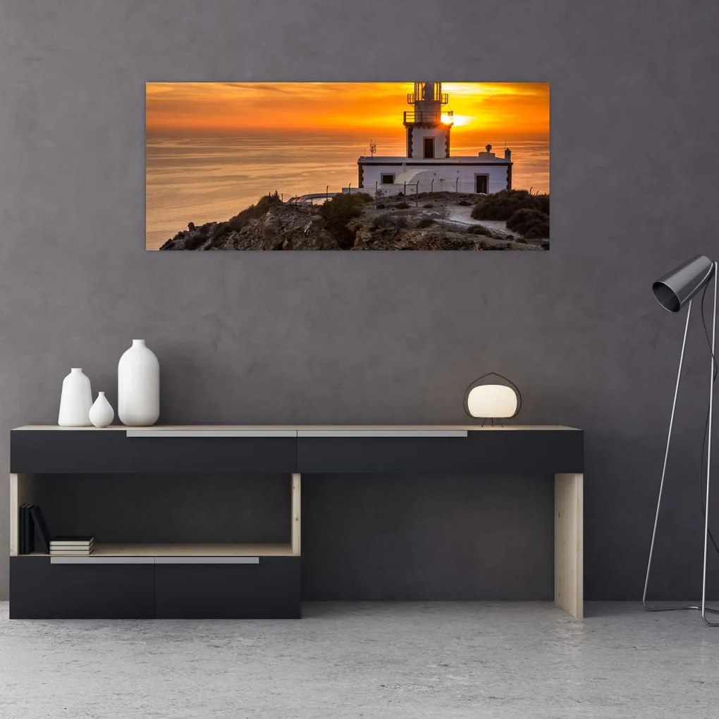 Tablou cu far în apus de soare (120x50 cm)