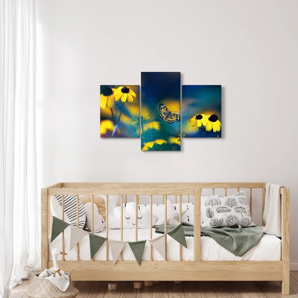 Tablou - Fluture galben și flori (90x60 cm)