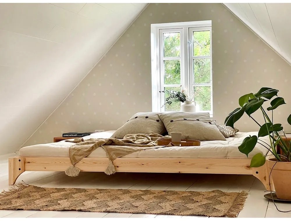 Pat matrimonial din lemn masiv de pin cu somieră 160x200 cm Elan – Karup Design