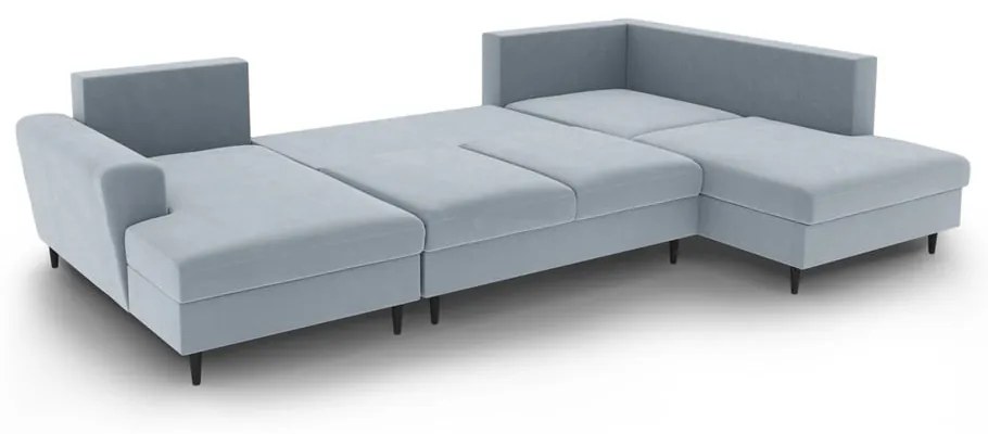 Colțar albastru deschis extensibil, cu spațiu de depozitare cu tapițerie din catifea (cu colț pe partea dreaptă-în formă de "U") Kyoto – Cosmopolitan Design