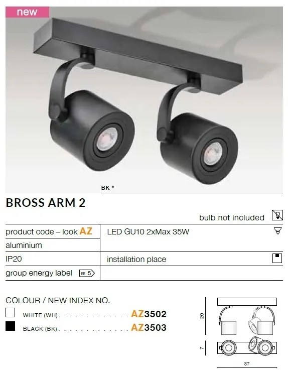 Spot aplicat cu brat directionabil de tavan/plafon BROSS ARM 2 alb ZZ AZ3502
