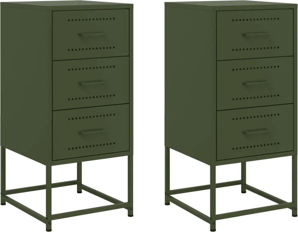 vidaXL Noptiere, 2 buc., verde olive, 36x39x78 cm, oțel