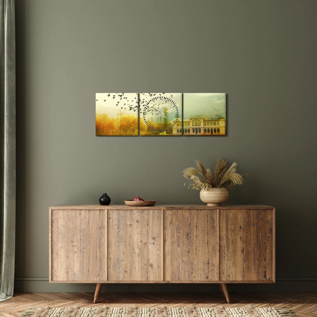 Tablou peisajului pictat cu sediul (cu ceas) (90x30 cm)
