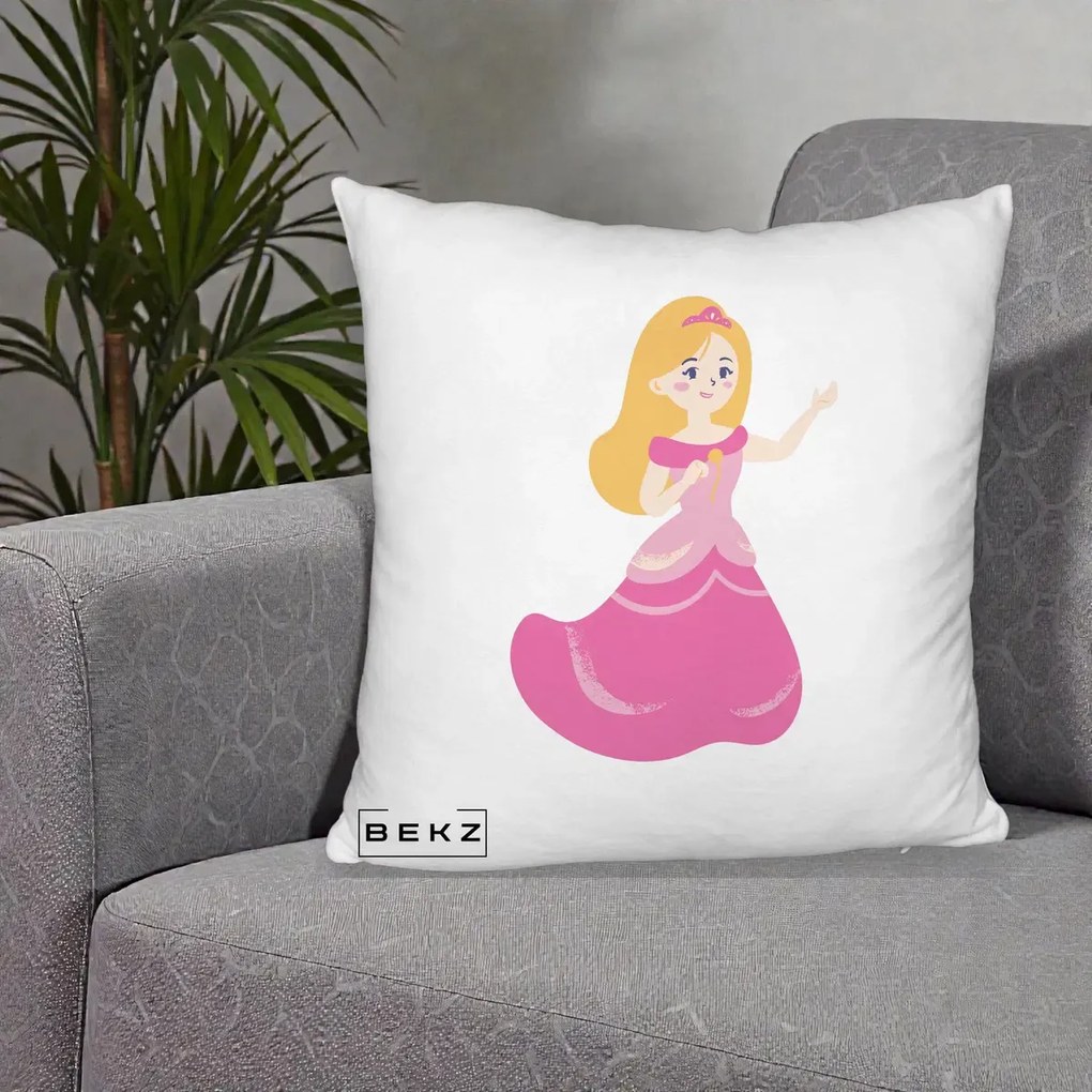Perna Personalizata Printesa Roz cu Microfon, 40x40 cm, Alb Pufos, Husa Detasabila, Perna Inclusa, BEKZ®