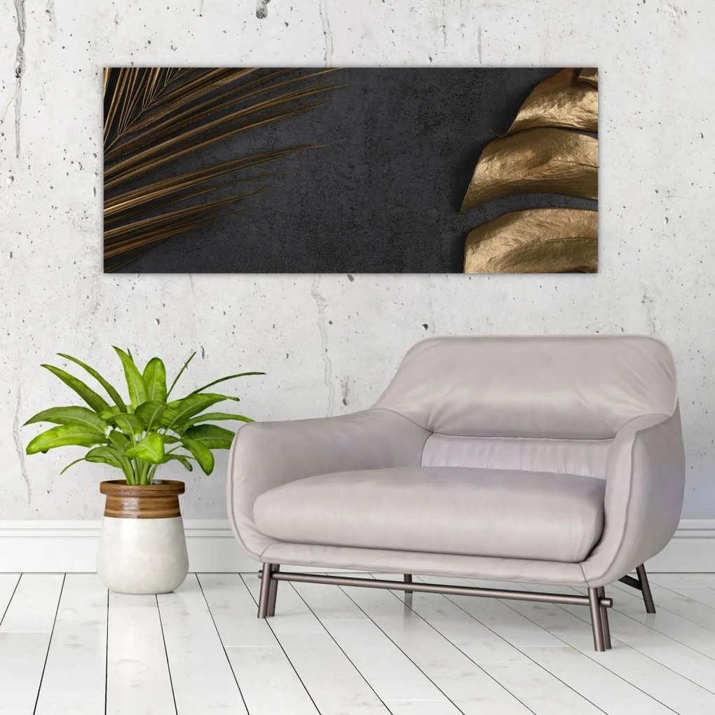 Tablou cu frunze aurii (120x50 cm)
