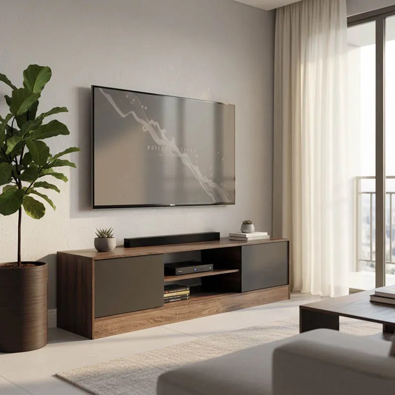 Comoda TV Sasora, nuanta stejar-antracit, 150 x 35 x 41.5 cm