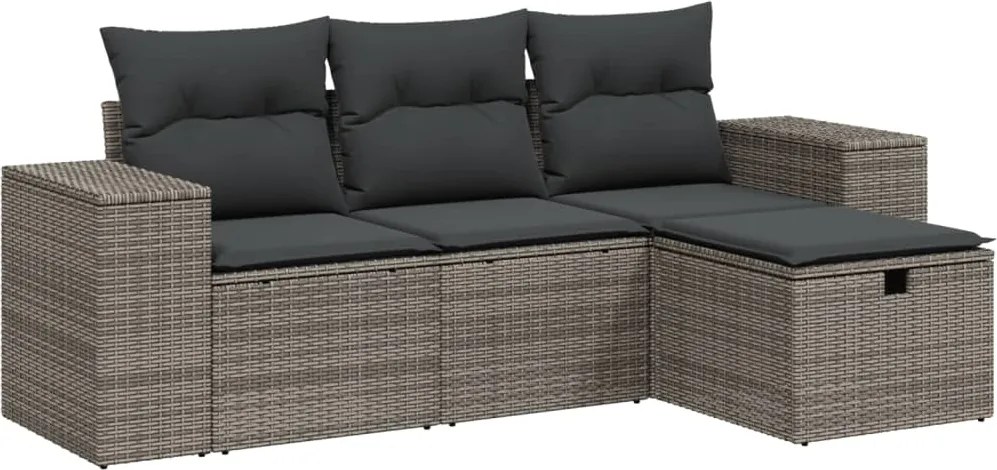 vidaXL Set canapea de grădină cu perne, 4 piese, gri, poliratan