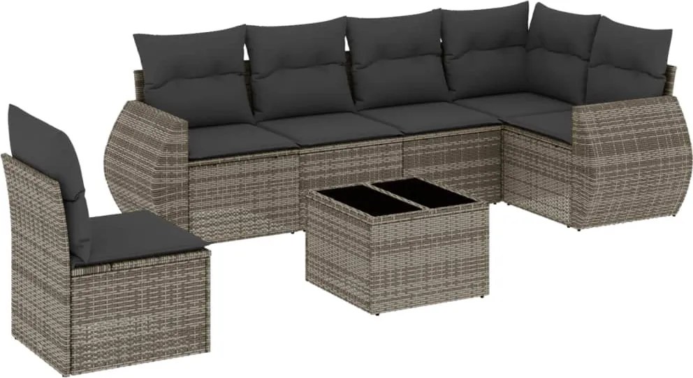 vidaXL Set canapele de grădină, 7 piese, cu perne, gri, poliratan