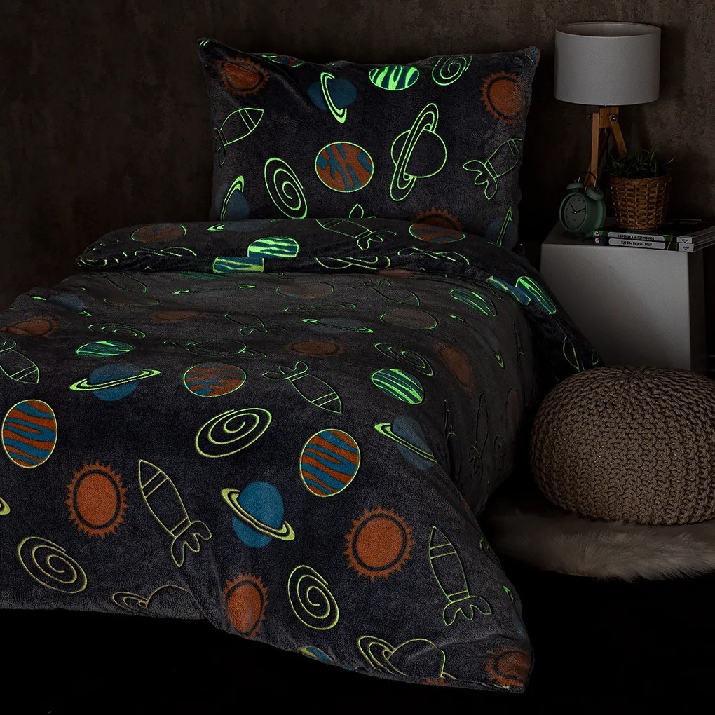 Lenjerie de pat fluorescentă 4Home Planetarium, microflanelă, 140 x 200 cm, 70 x 90 cm