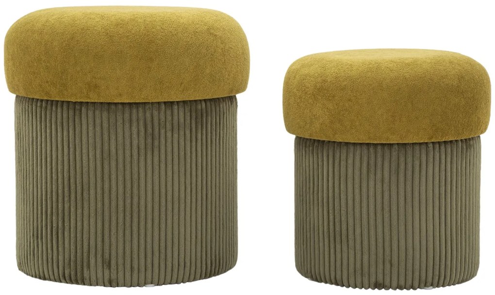 Mauro Ferretti Puff cu Depozitare Verde Set 2 Buc cm Ø 42x44-35x36 | Aosom Romania