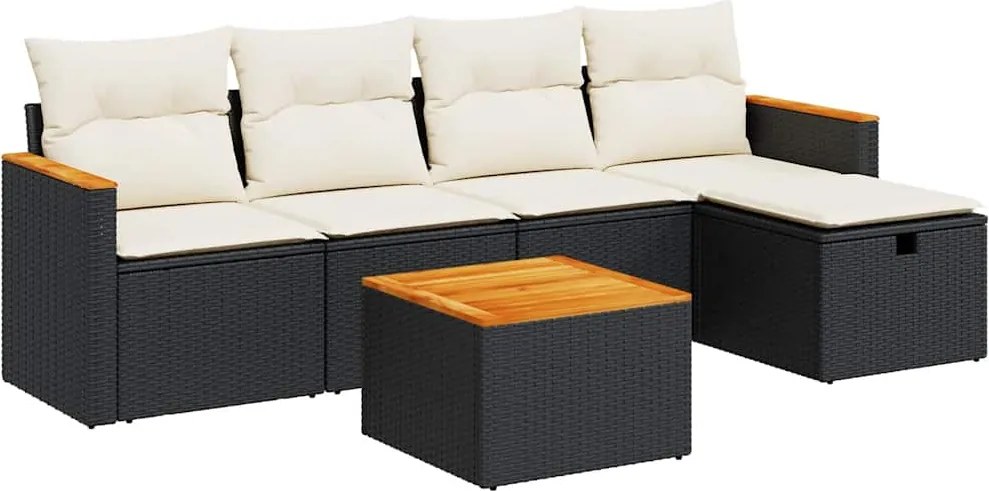 vidaXL Set mobilier de grădină cu perne, 6 piese, negru, poliratan