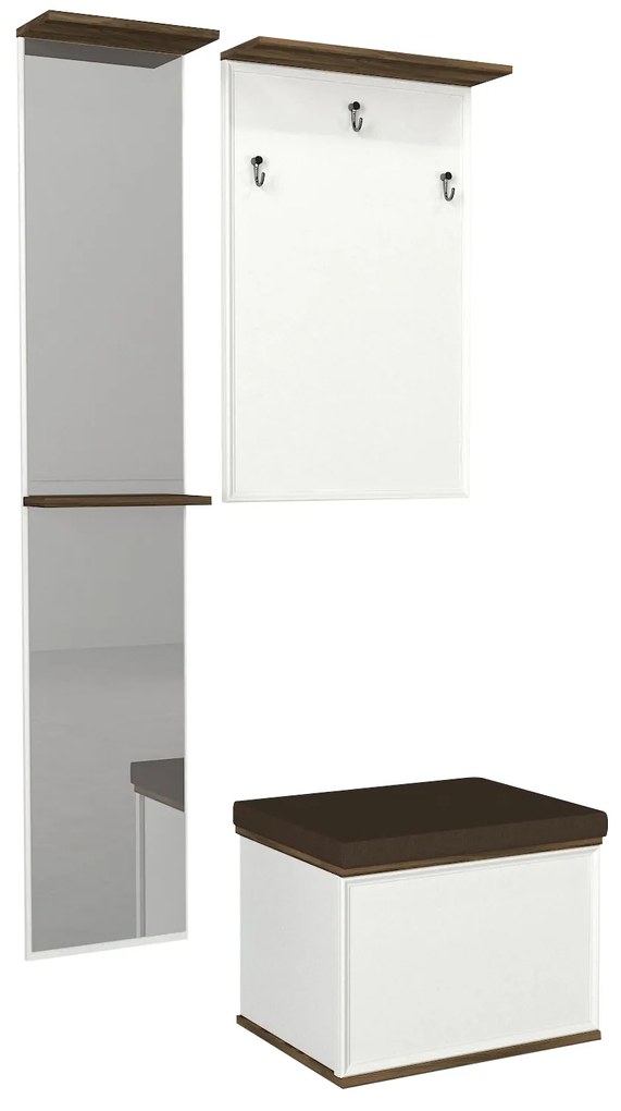 Set Cuier cu Oglinda si Taburet, Metro Lounge, UnicUtil, 95 x 45 x 228.8 cm, Alb-Maro, UUORG27