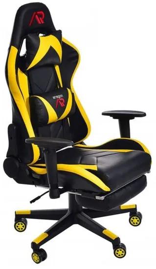 Scaun de gaming galben-negru cu suport de picioare