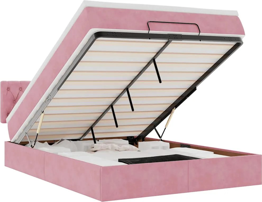 vidaXL Cadru de pat otoman cu saltea roz 140x190cm catifea
